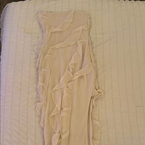 Oh Polly Cream Ruffle Prom Dress with Slit